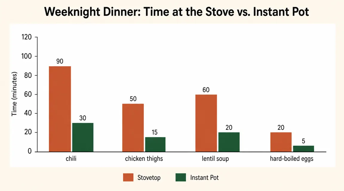 Chart showing weeknight dinner times before and after using the Instant Pot Duo